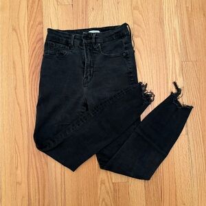 Good American Black Distressed Good Waist Crop Skinny Jeans